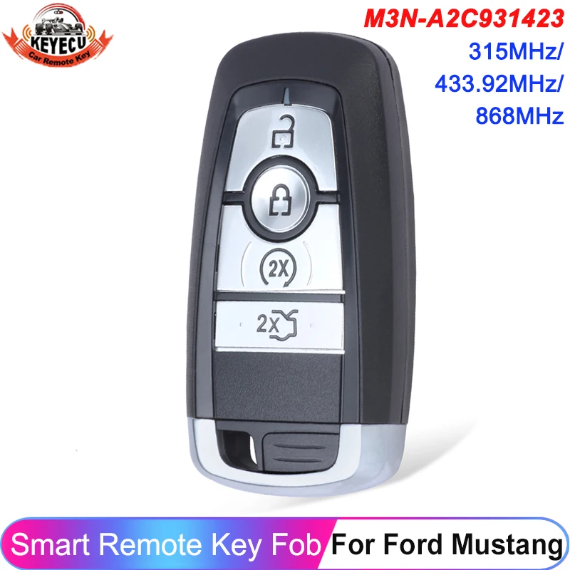 

KEYECU M3N-A2C931423 315MHz 433.92MHz 868MHz for Ford Mustang 2017 2018 P/N: 164-R8159 Smart Remote Car Key Fob 4 Button