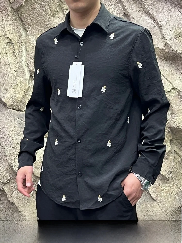 

Мягкая, приятная к телу мужская рубашка с длинным рукавом, вышитая, в повседневном стиле, дышащая, комфортная, весенне-летняя, из хлопкового фланеля