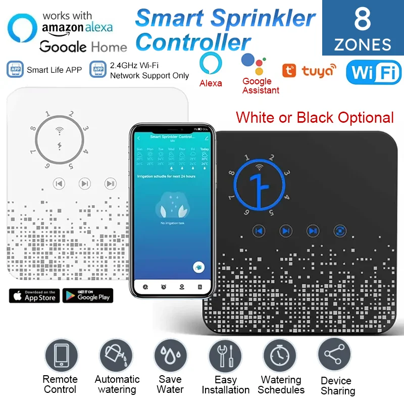 Tuya inteligente wifi sprinkler controlador ac 24v 8 zona temporizador de irrigação dispositivo rega automática controle remoto para alexa google casa