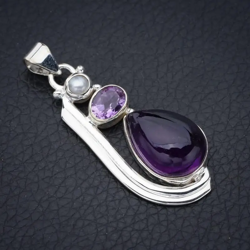 

Hesy® Natural Amethyst River Pearl Handmade 925 Sterling Silver Pendant 2" F5339