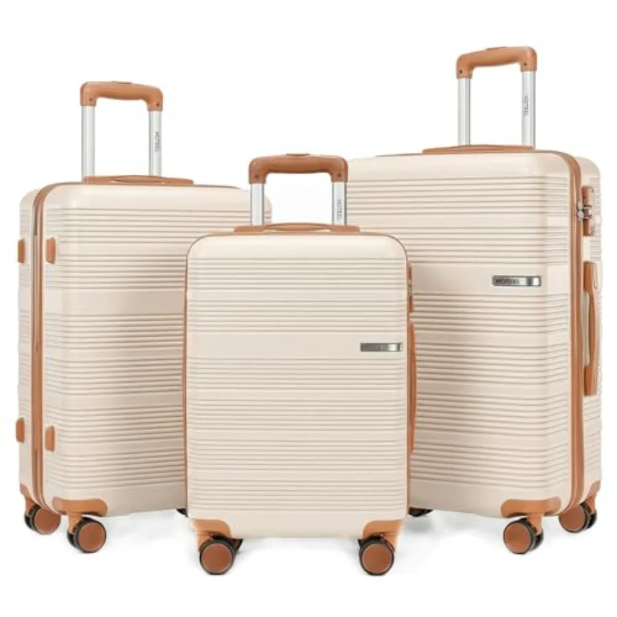 

Hoteel Luggage Sets 3 Piece with Spinner Wheels TSA Lock 4-Year Warranty Durable Lightweight Travel Hardshell PC+ABS Off-White