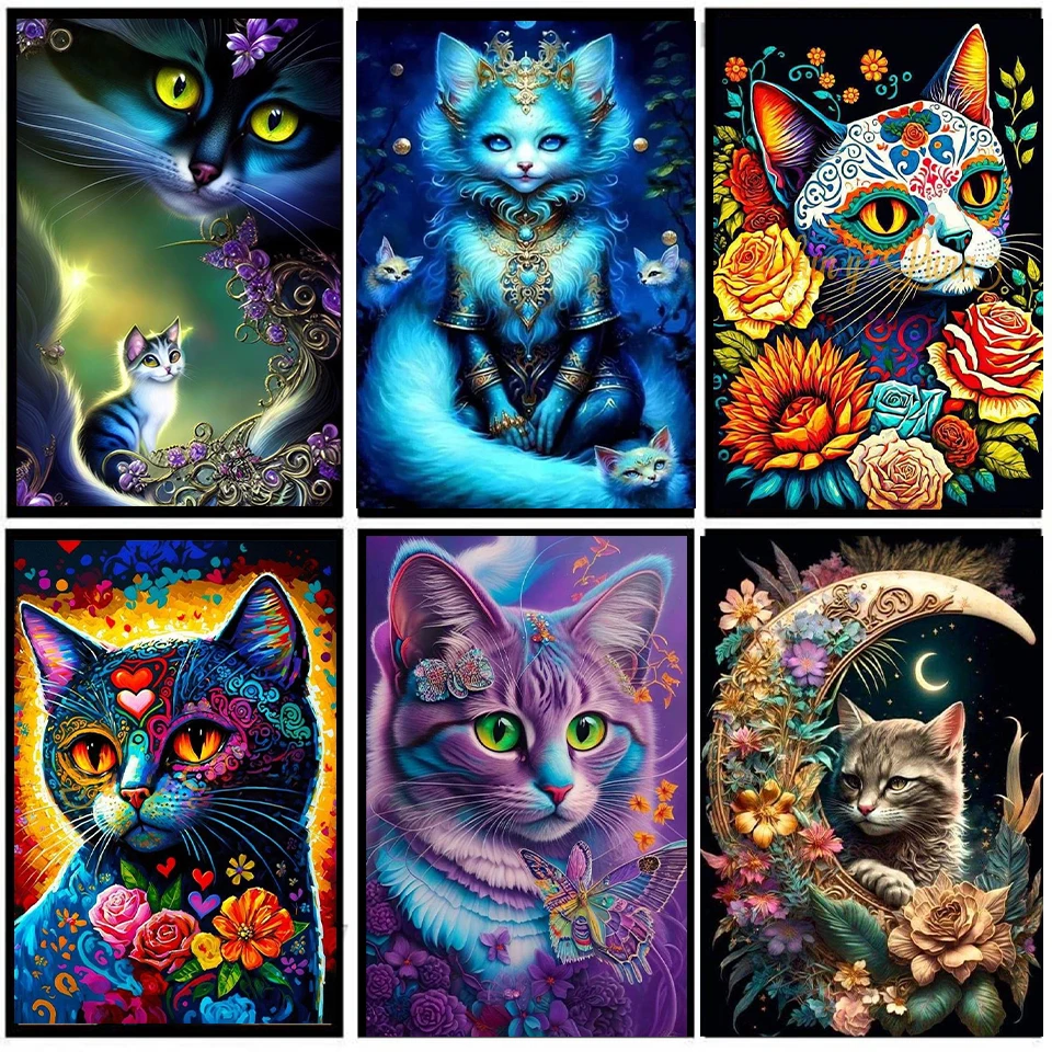 

Mosaic Cat Flower Bouquet Cat Man New Collection 2024 5D Diamond Painting Dreamy Animal Cross Embroidery Set Decoration