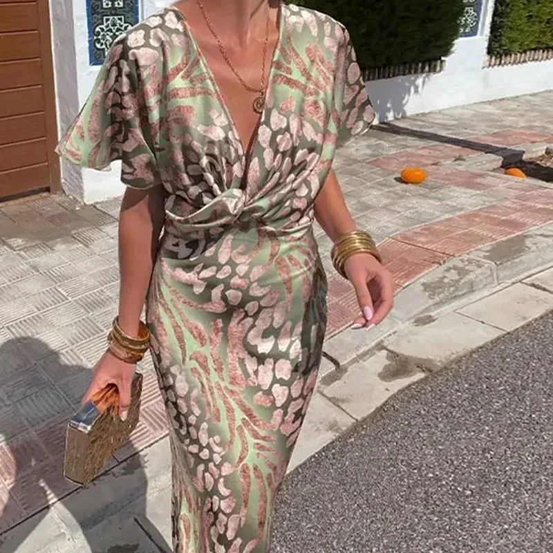 2025 Faion تنورة طويلة ضيقة مطبوعة ملتوية مثيرة Dr عالية الخصر من البوليستر على شكل حرف V تنورة طويلة ort Sve Commute Sle #2