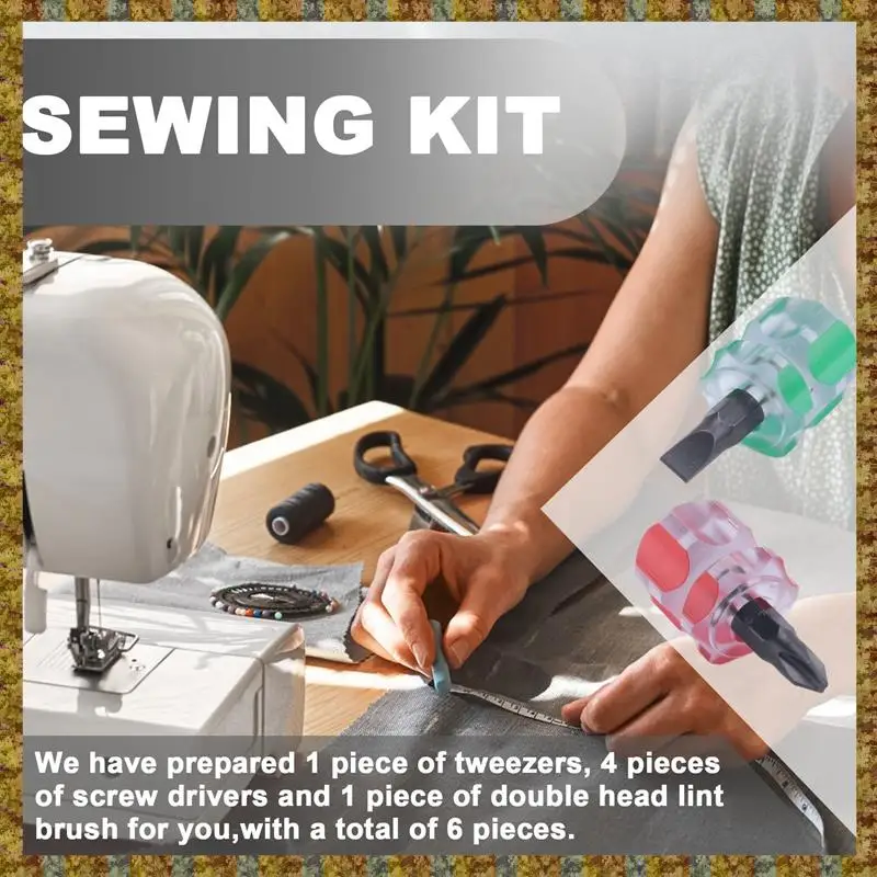 F-F 6-компонентный набор для чистки швейной машины включает пинцет, отвертку с двусторонней щеткой для ворса, для швейных инструментов