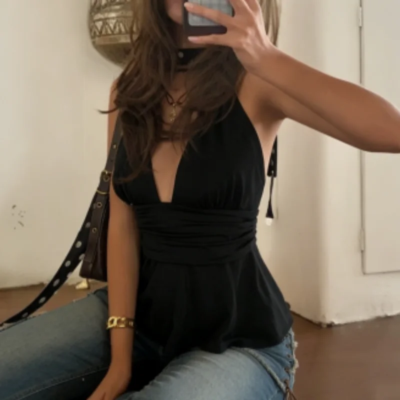 Sommerliche europäische und amerikanische Cross-Border Streetwear – Stylisches, schulterfreies, figurbetontes Tanktop in Unifarben für trendbewusste Frauen