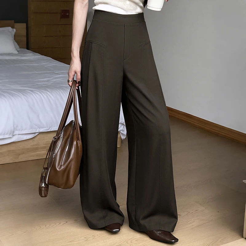 2026 new vintage-style casual high-waisted drooping-leg wide-leg pants, suitable for office-wear for ladies
