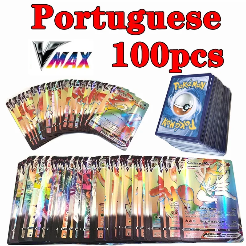 Cartas Pokémon Portuguesas, Vmax, Charizard, Pikachu, Jogo de Batalha, Cartas Brilhantes