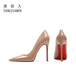 Tacones altos desnudos para mujer, tacones delgados, suela de lápiz labial ligera puntiaguda de 12cm, zapatos individuales profesionales sexys, Primavera/Verano 2024