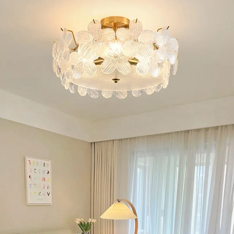 Glass flower girl bedroom ceiling light cream wind French bedroom living room dining room petal cloakroom ceiling light