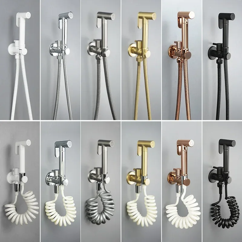 Glossy Rose Gold Bathroom Balcony Handheld Sprayer Shower Nozzle Brass Toilet Handheld Sprayer Kit Automatic Cleaning
