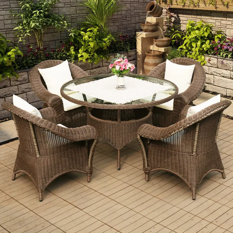 combination rattan art chair garden yard open-air terrace courtyard Teng long table and chair sun protection and waterproof