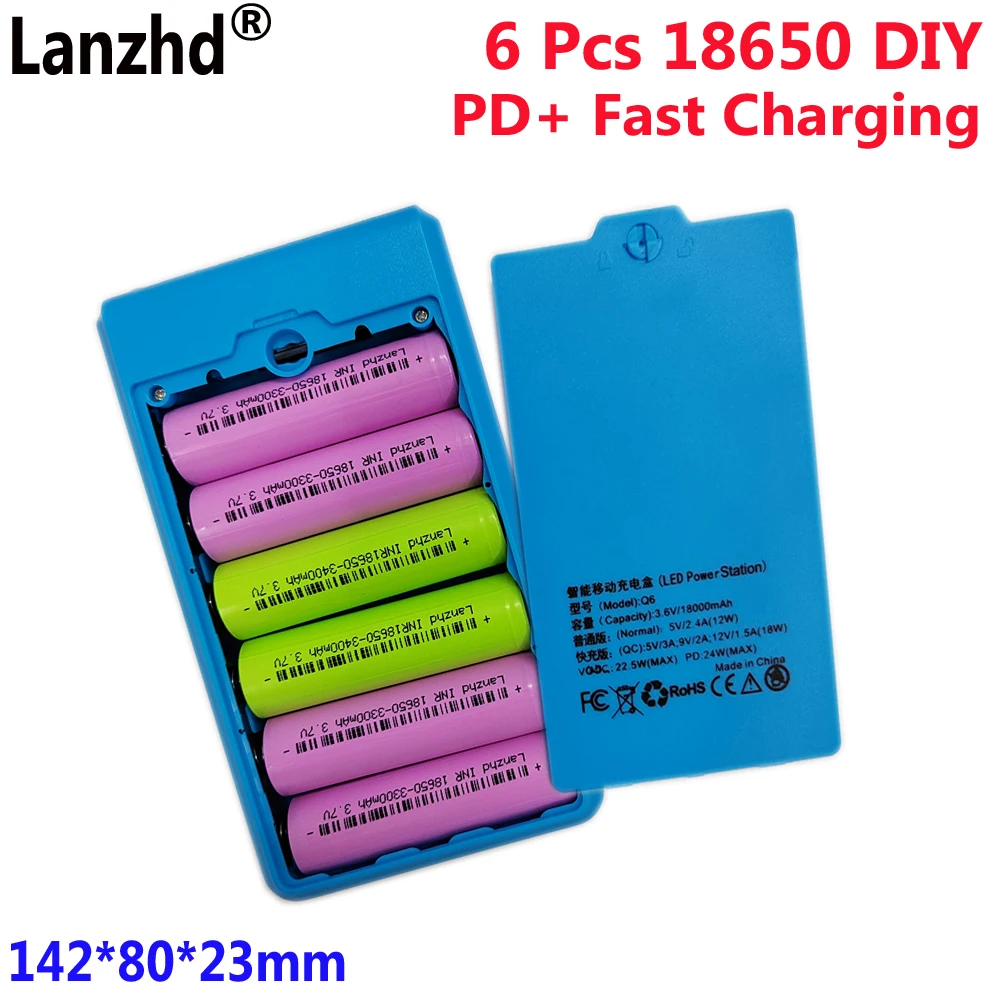 

Removable weld-free 18650 Diy mobile power sleeve charging bank housing battery box + 6 pcs 3300mAh 18650 battery