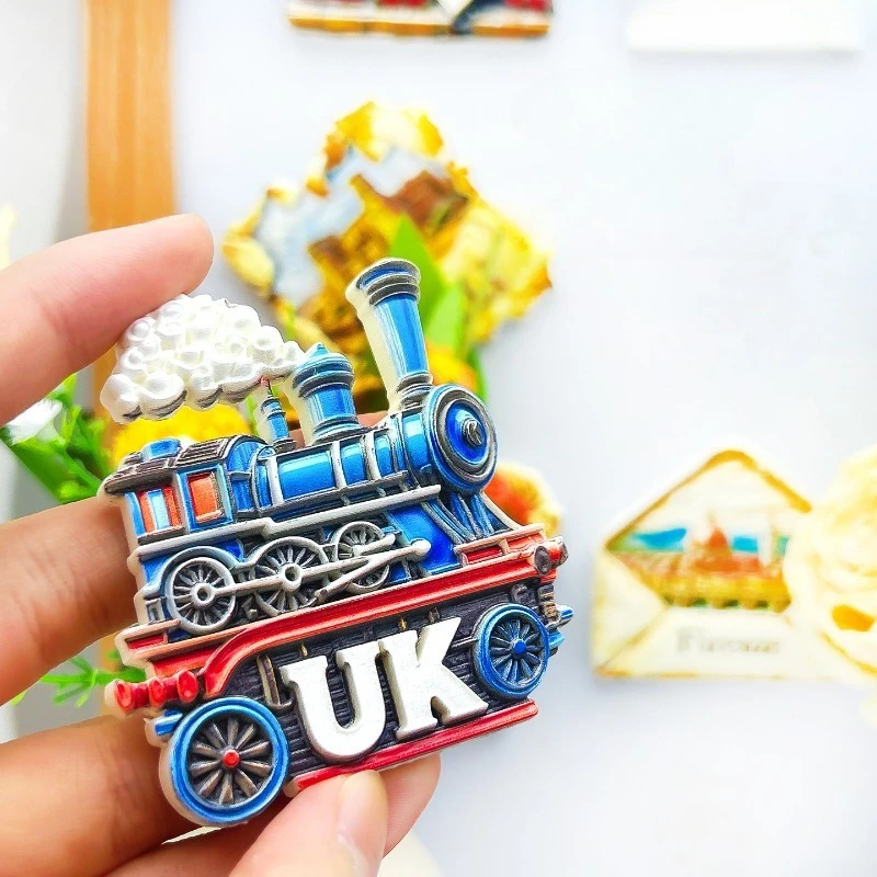 British Steam Train Fridge Magnet - Elegant 3D Blue Locomotive Unique UK Heritage Souvenir for Travel & Vintage Home Decor