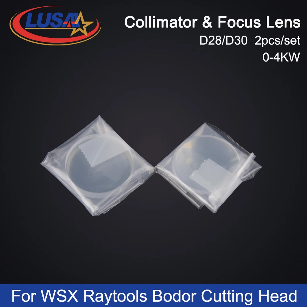 LUSAI Laser Collimator & Focusing Lens D28 D30 F75/F100/F125/F150/F155/F200 2Pcs/Set 1064nm For WSX Raytools Bodor Cutting Heads