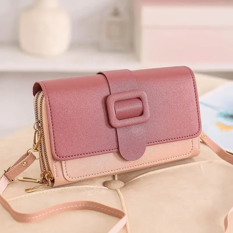 2024 New Women's Long Purse Versatile Color Block Shoulder Crossbody Bag Fashion  designer Ladies Mobile Phone Bag coin wallet