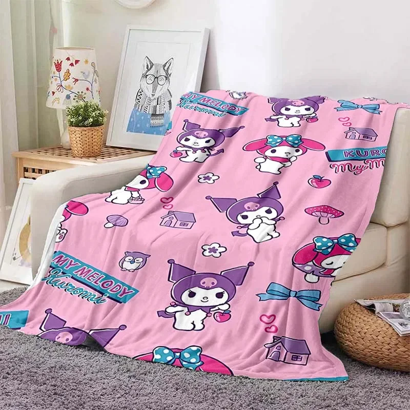 Japanese Sanrio Kuromi Printed Flannel Fluffy Fleece Throw Camping Blankets for Children Sofa Throw Thin Blanket Fashion Gift