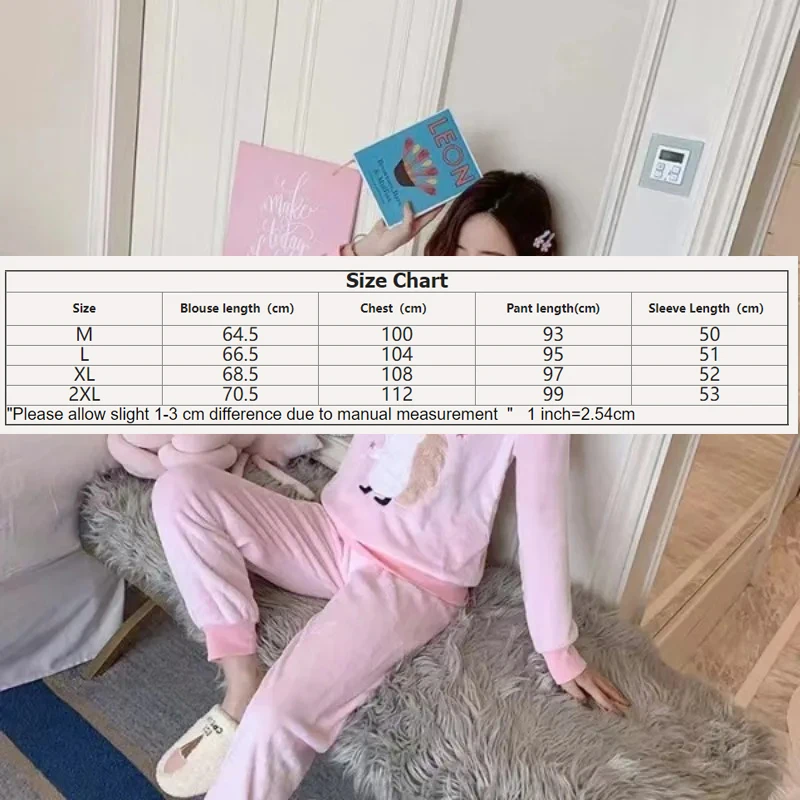 Thickened Warm Flannel Pyjamas Women Autumn Winter Sleepwear Loungewear tops and Trousers Coral Fleece Ladies Nightwear Homewear