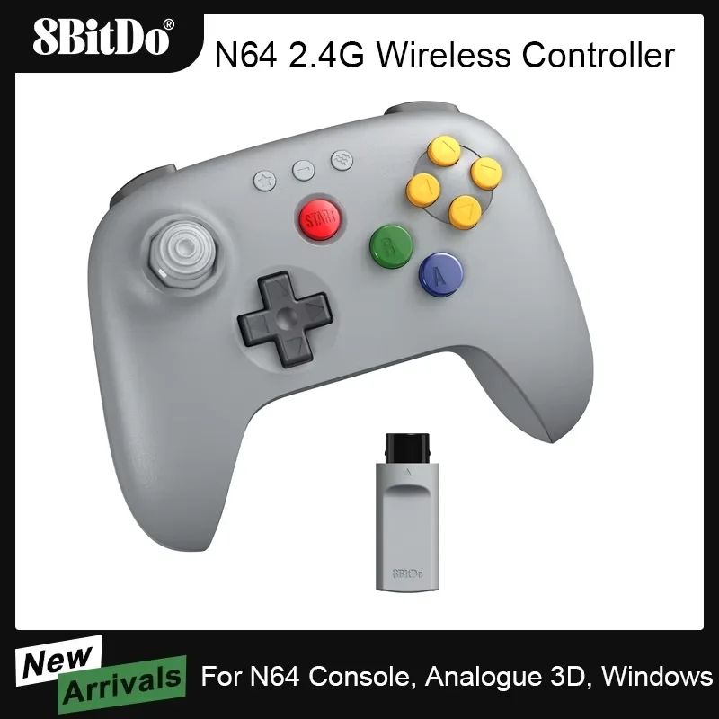 

Беспроводной контроллер 8BitDo N64 2.4G для оригинальной консоли N64, с аналоговым 3D-джойстиком и поддержкой Windows (серый), джойстик с датчиками Холла, геймпад