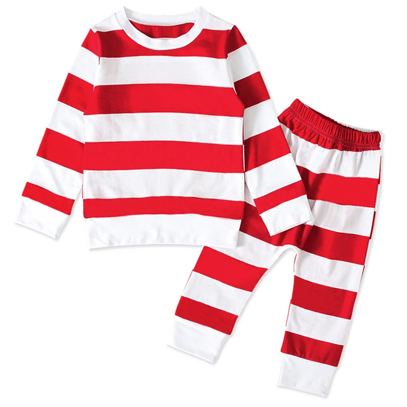 

2Piece Fall Baby Boys Girls Clothing Set Toddler Christmas Outfits For Kids Casual Long Sleeve Stripe Cotton T-shirt+Pants 1952