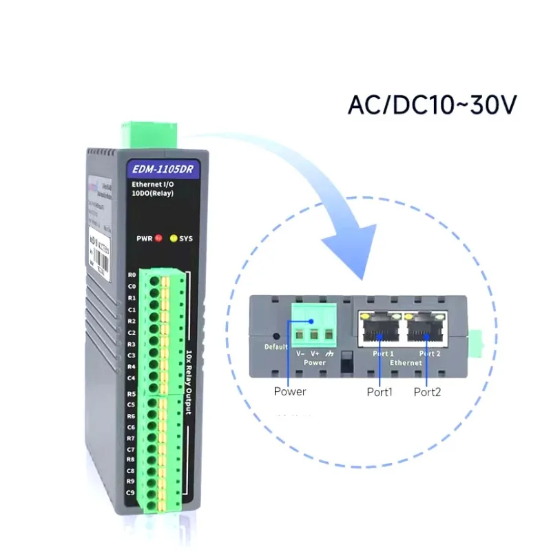 10Channel Relay Output Acquisition Module Remote I/O to 2-port Ethernet Modbus TCP