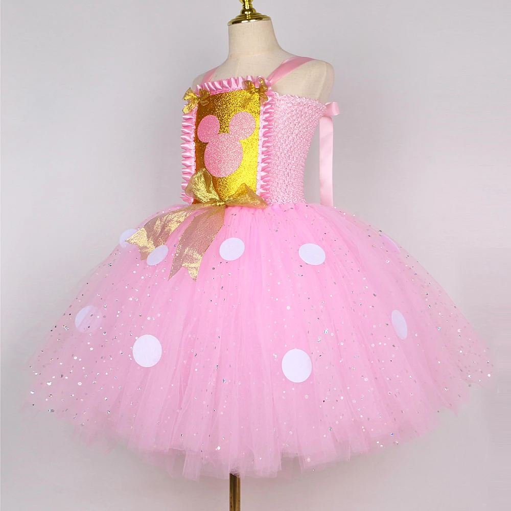 Sparkling Baby Pink Minnie Mouse Costumes for Girls Birthday Christmas Tutu Dress Kids Cartoon Outfits Children Animal Clothes