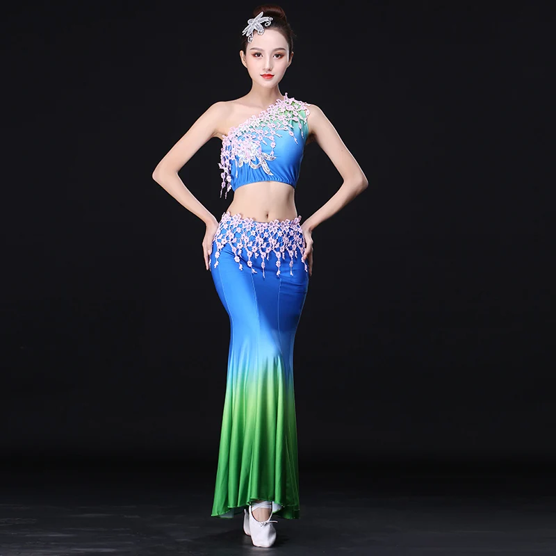 داي أزياء رقص ذيل السمكة يوتار فتاة Dancewear أنثى الطاووس التقليدية الشعبية مرحلة الأداء الملابس الرقص الوطني