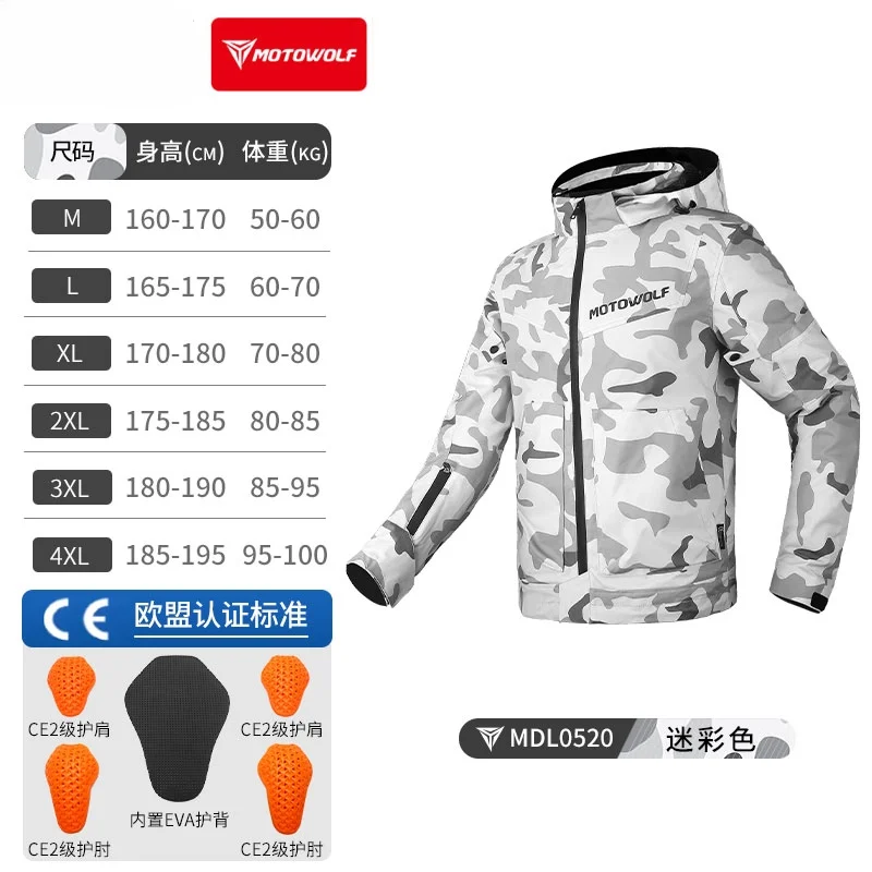 MotoWolf CE Certified Motorcycle Windbreaker Jacket Men‘s Riding Suit with Protective Gear for Fall Winter Waterproof Windproof