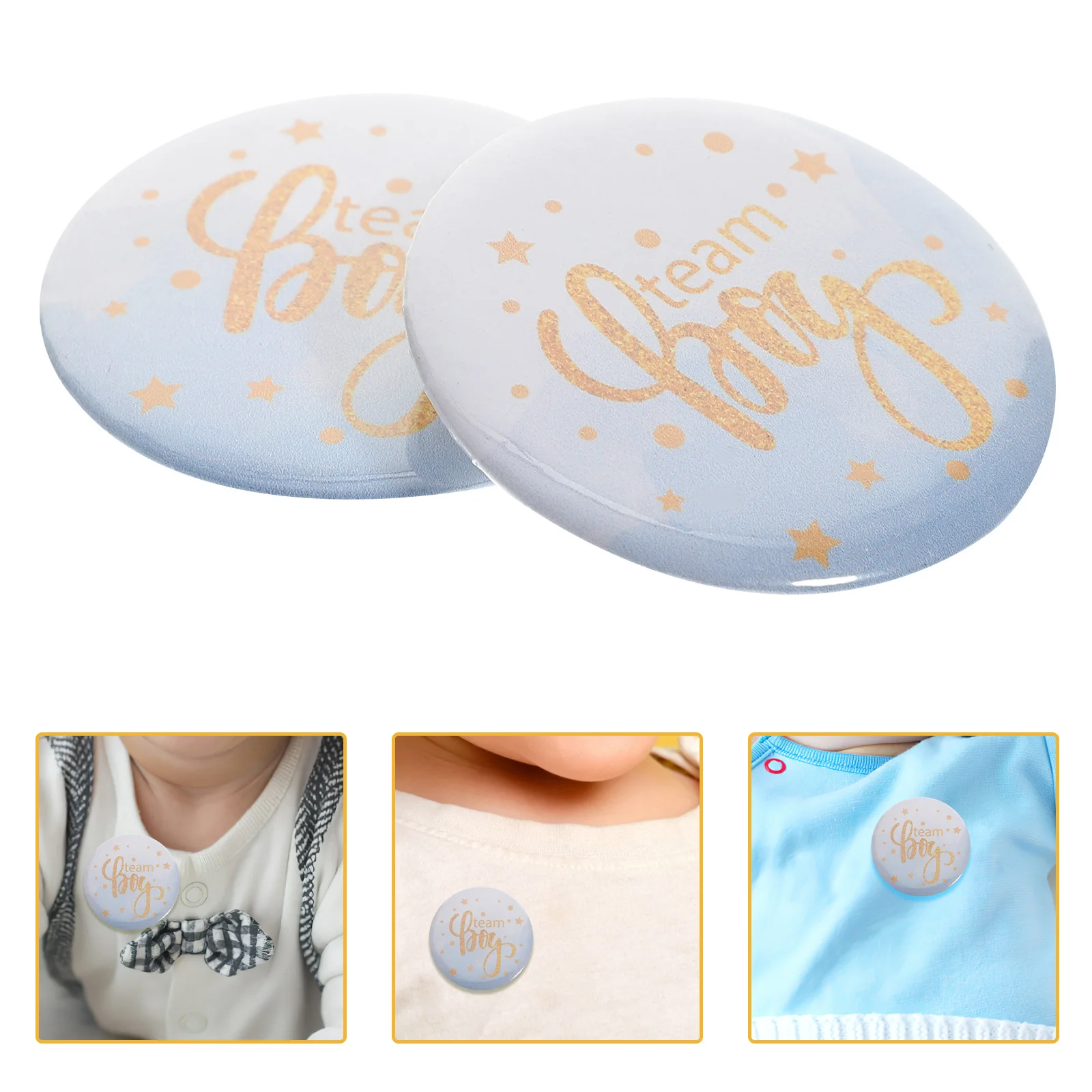 

50Pcs Gender Reveal Badges Special Design Birthday Pin Perfect for Boys Baby Shower Party Photo Props Party Favors Tinplate