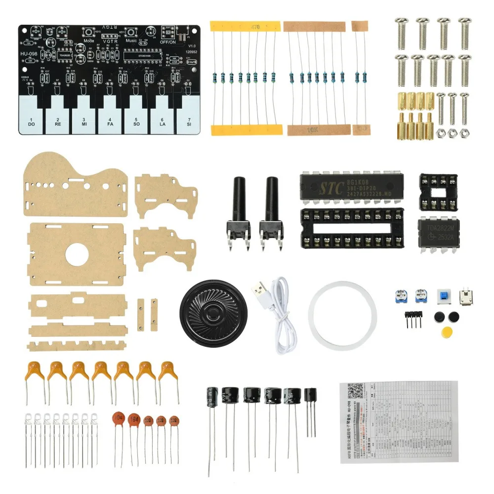 DIY Soldering Electronic Piano Kit Graphical Programmable MCU Circuit Board 5V USB Touch Sensitive Keyboard LED Light Audio Sync