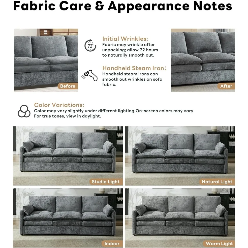 أريكة سحابة حديثة بثلاثة مقاعد مع وسائد مقعد زنبركية، وسائد ذراع مريحة، قماش شانيل، أغطية قابلة للإزالة، تنجيد ناعم، كون #5