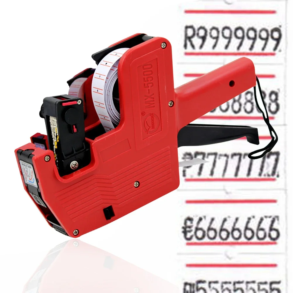 MX-5500 8 Digits Handheld Price Tag Gun Labeler Labeller Stickers Label Paper +1 Ink Roll Manual Pricing Labels Machine Random