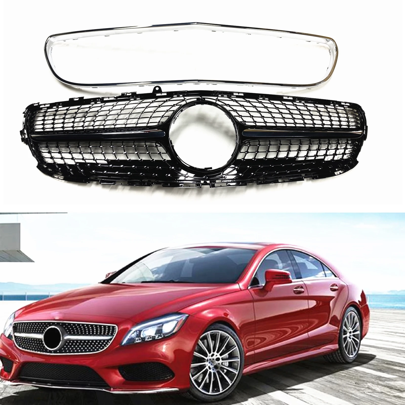 

Front Grille W/ Grill Frame For Mercedes Benz W218 CLS Class CLS260 CLS300 CLS320 CLS350 CLS400 2015-2018 Upper Bumper Hood Mesh