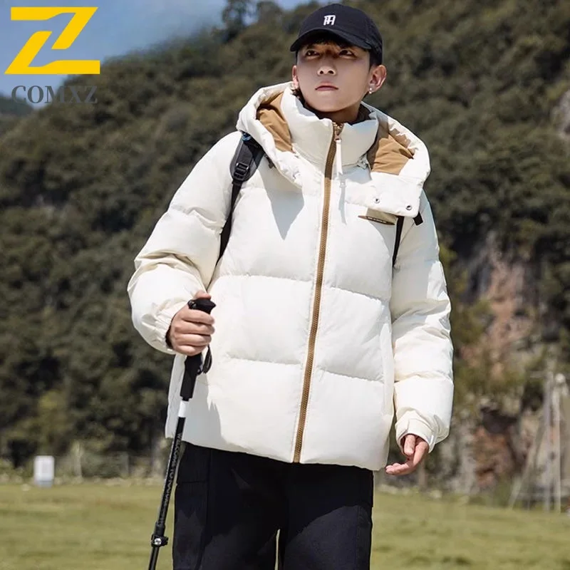 

COMXZ Мужская стеганая куртка с воротником с капюшоном, уличная парка для кемпинга и защиты от холода, легкие осенне-зимние пальто для пешего туризма и путешествий