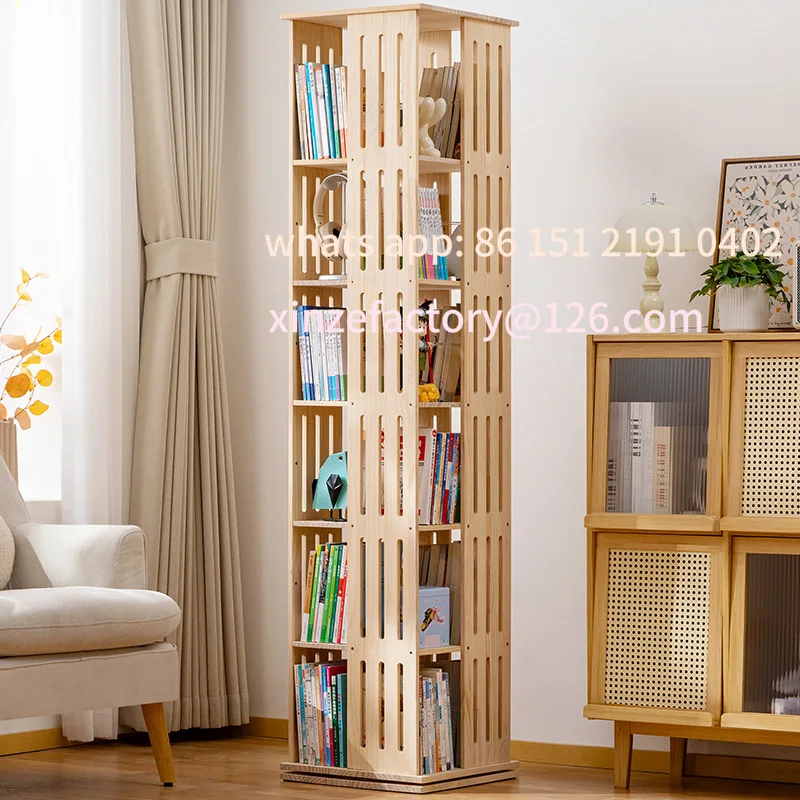 

Customizable living room simple rotating bookshelf bookcase floor-to-ceiling luxury picture book shelf integrated against wall