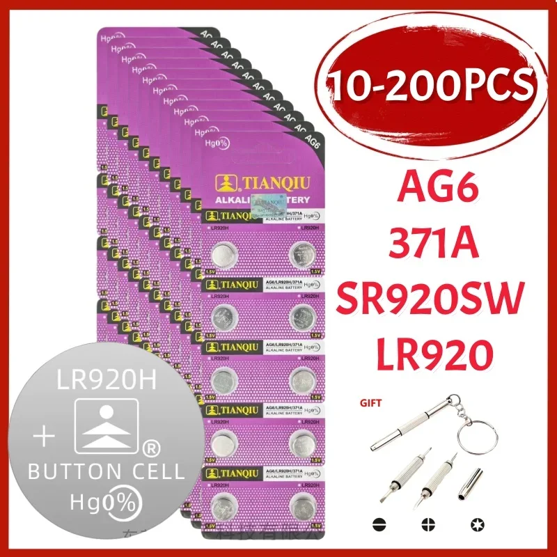 

10-200PCS 1.55V AG6 Cell Coin Battery 371 SR920SW LR920 SR927 171 370 L921 LR69 SR920 Button Batteries For Watch Toys Remote