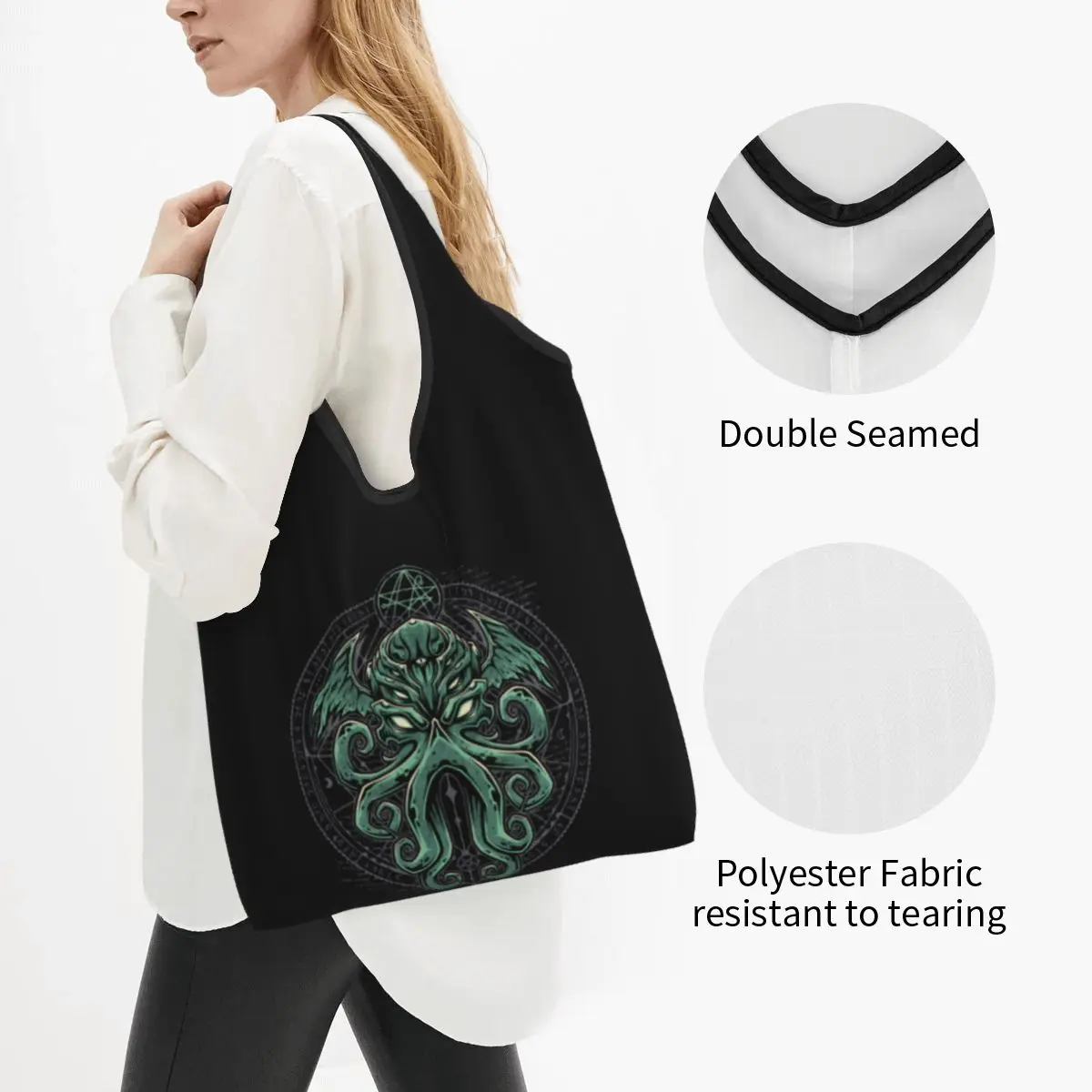 Custom Great Cthulhu Shopping Bags Women Portable Large Capacity Groceries Horror Movie Lovecraft Tote Shopper Bags