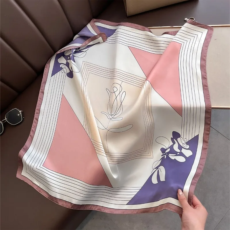 68 cm Linie Blume Schal frauen Neue Frühling und Sommer Imitation Seide Schal High-end-Frische Vielseitige Kopftuch schal