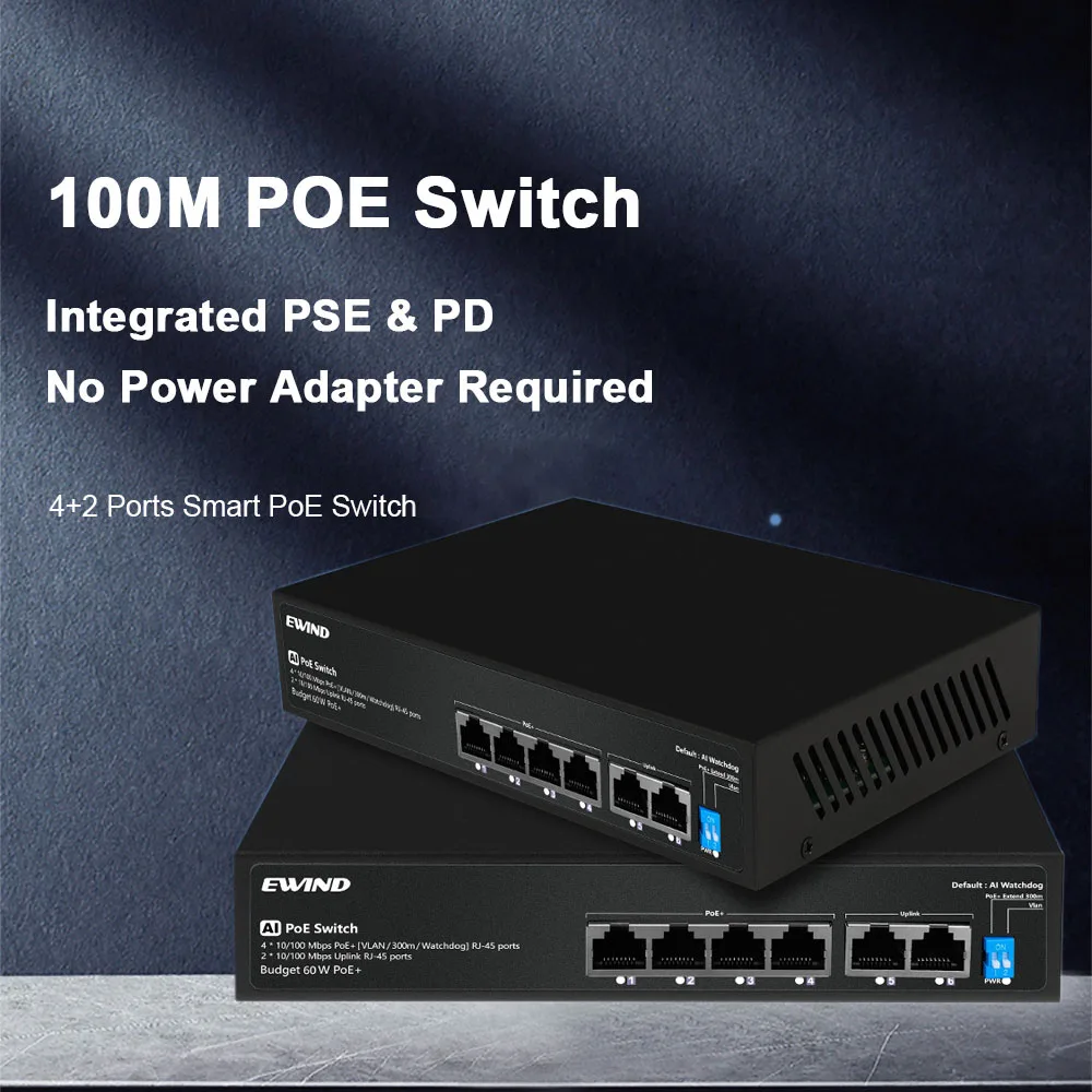 이더넷 네트워크 스위치, 6 포트 PoE 스위치, 10/100 Mbps, 스마트 스위치, 플러그 앤 플레이, 네트워크 허브, 인터넷 스플리터 