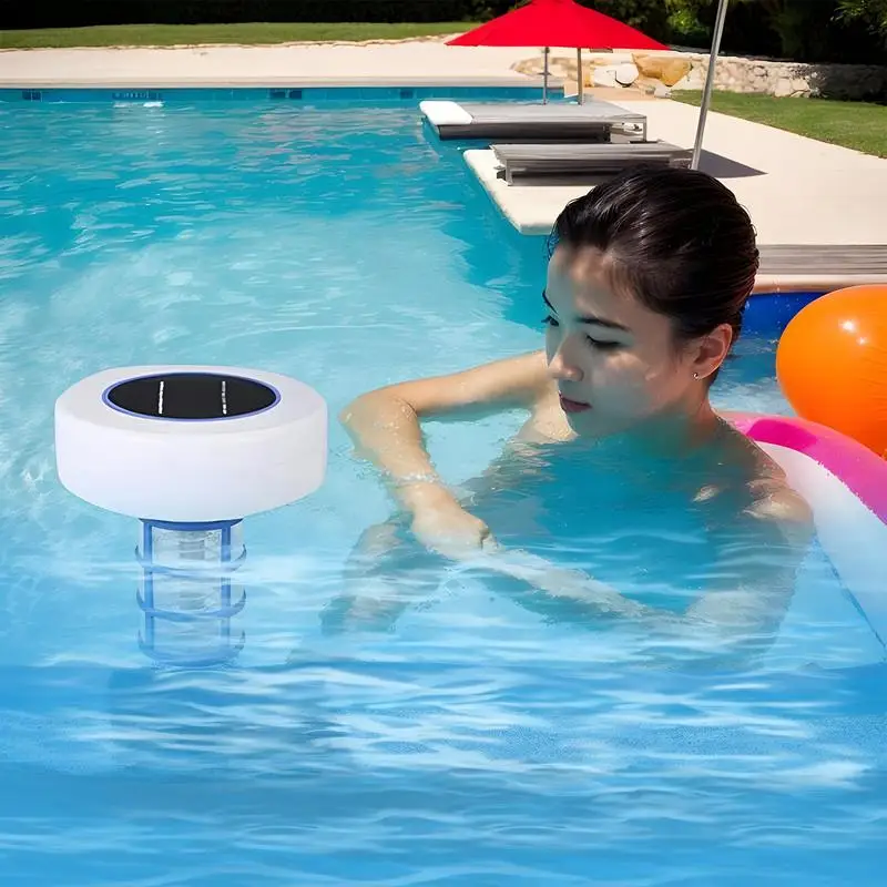 Ionizador para piscina flutuante, purificador de água ionizador de piscina movido a energia solar com ionização de cobre, luzes LED multicoloridas para água doce