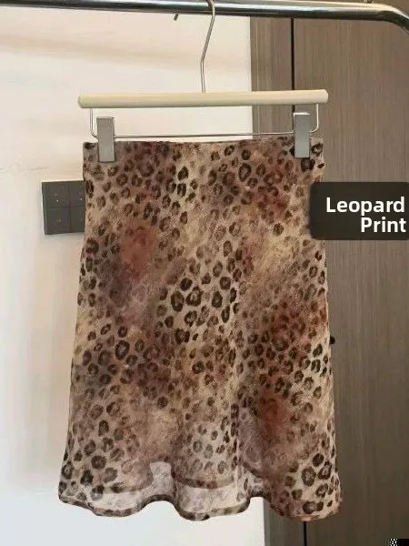 Elegant Gold Thread Leopard Print Skirt Original Version Elastic Waist Long Short Half Body Skirts for Women Breathable Polye...