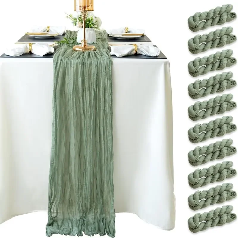 

10PC Sage Green Cheesecloth Table Runner Gauze Boho Romantic Cheese Cloth Table Runner for Wedding Bridal Party Table Decoration