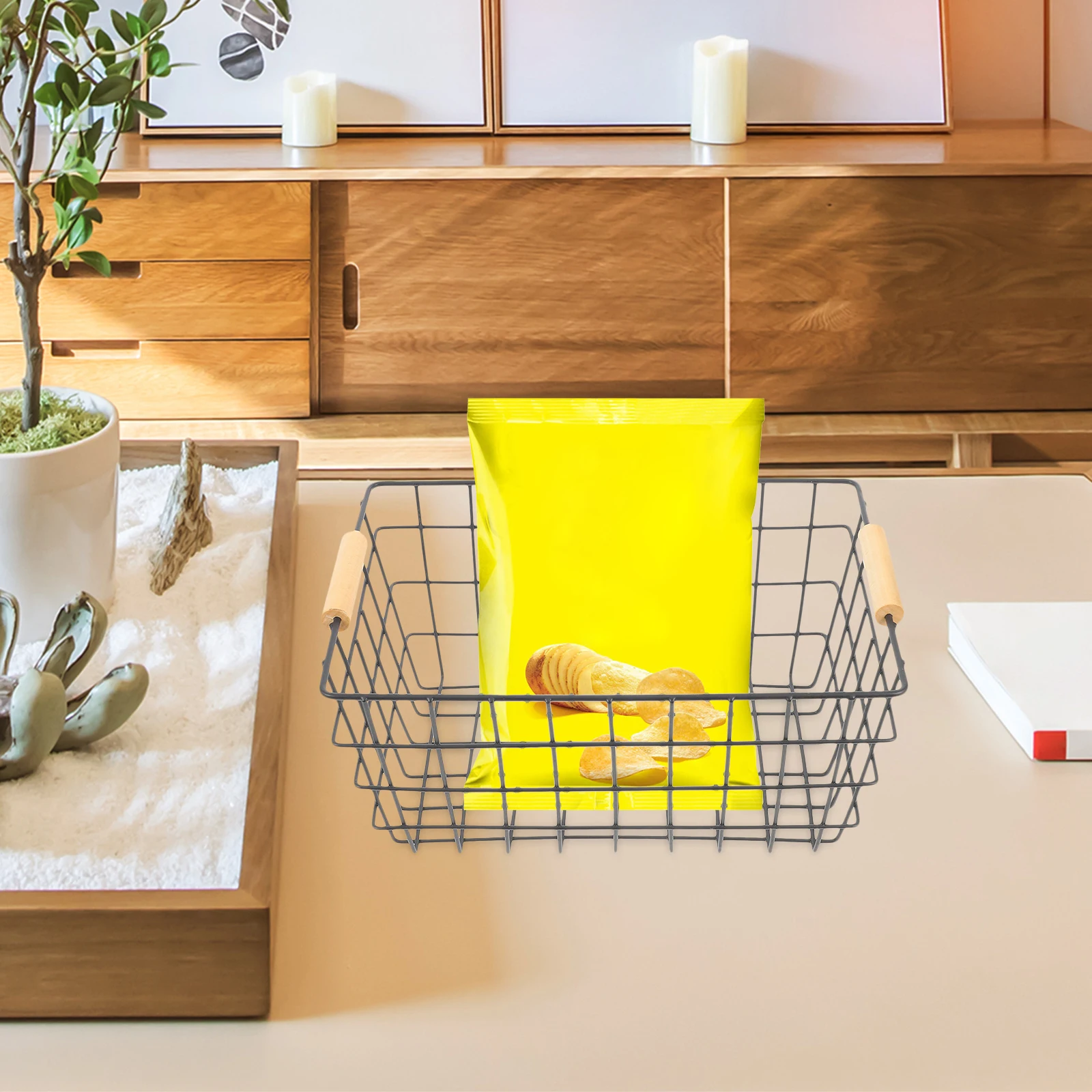 

2 Pcs Sundry Storage Basket Snacks Wire Baskets for Organizing Iron Metal Grid Shopping