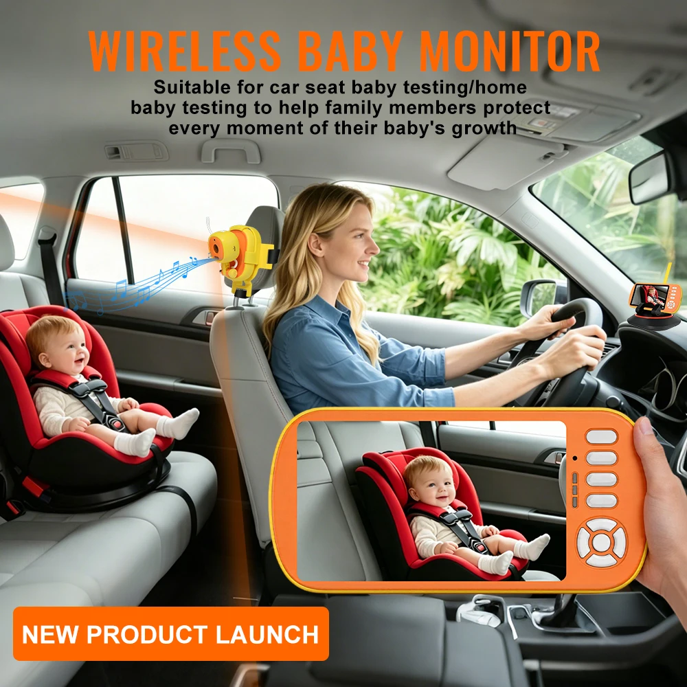 Two-way Talk Wireless Baby Monitor 5.0inch LCD Display Baby Car cameras with Crying Reminder Feeding Reminder for Home/Car Seat