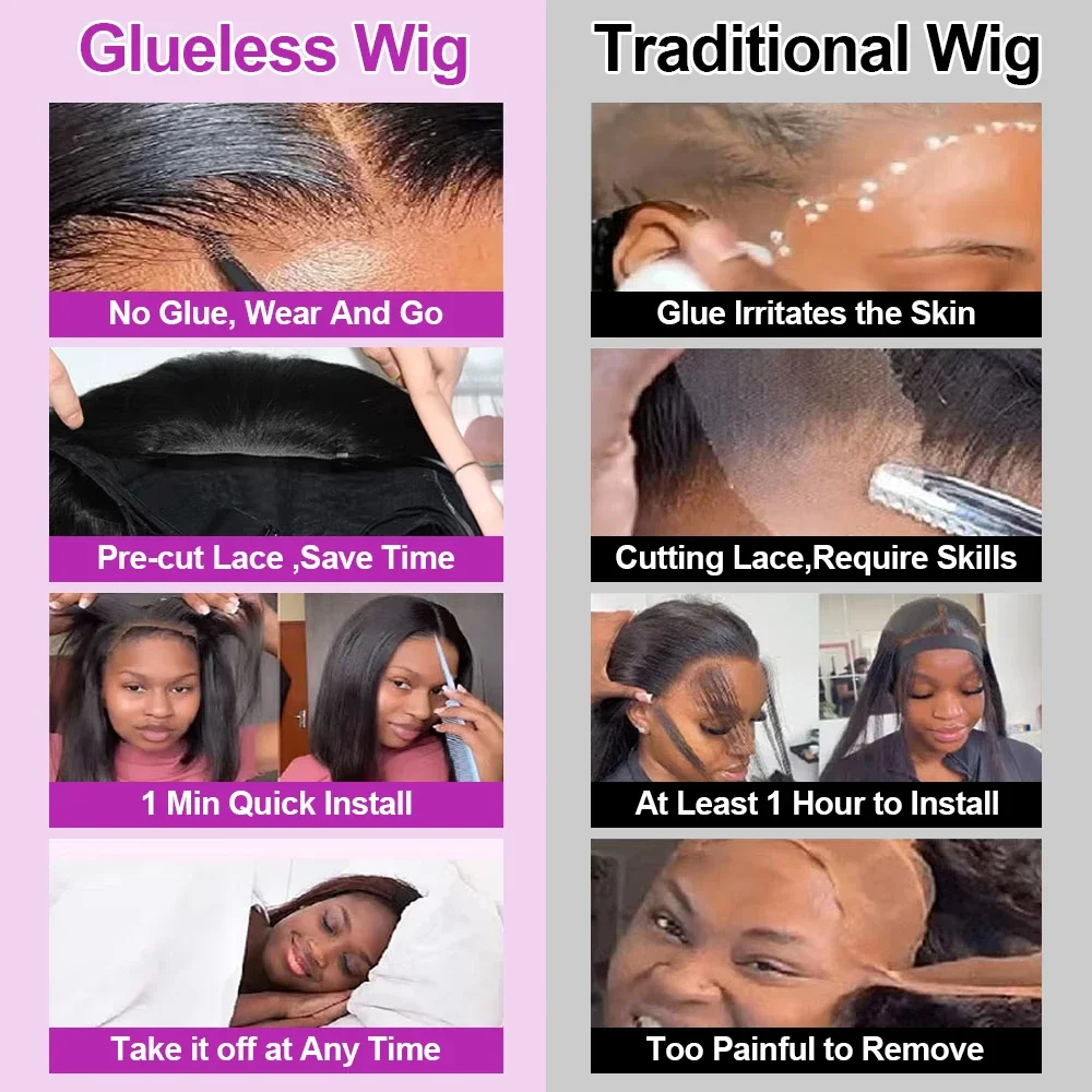 Bob Perücke Kurz Glatt Glueless 13x4 13x6 HD Lace Front 100% Echthaar 250% Dichte Wear and Go Pre-Plucked Versand aus FR Lager für Schwarze Frauen – Detail 3