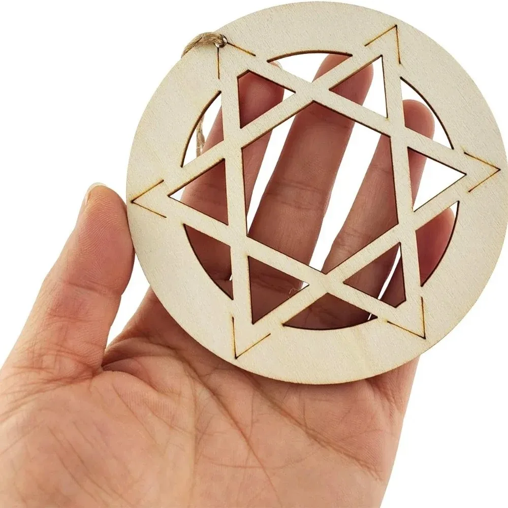 24pcs 2026 new high-quality hand carved five-pointed star wood chips retro magic array wooden decor for art ritual decoration