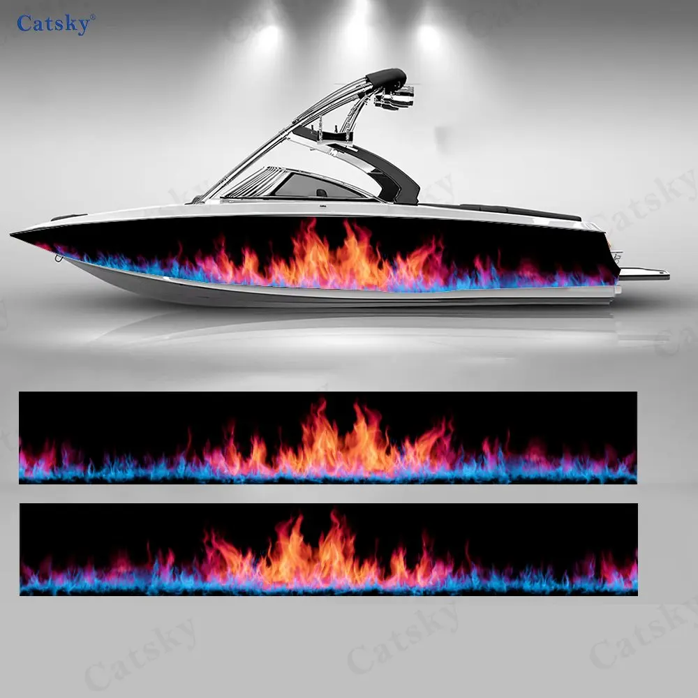 Iridescent Neon Flame Boat Stickers, PVC Waterproof Durable Vinyl Wrap Decals for Fishing Boats, Durable and Stylish Design
