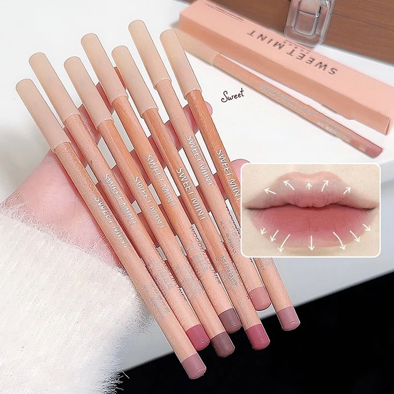 Delineador de labios mate de madera, lápiz labial sin contorno de Color, duradero, fácil de afilar, lápiz labial perfecto para contorno de labios