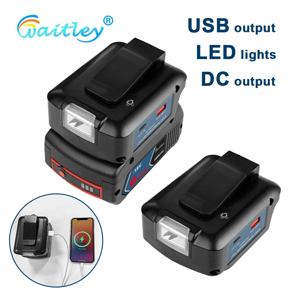 Adapter latarki do akumulatora BOSCH 18 V z lampą LED Wyjście USB typu C Zestaw przedłużający Power bank Akcesoria zewnętrzne