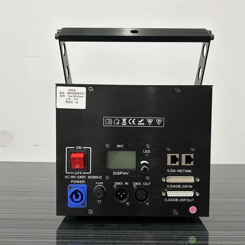 Laser de scène 10W pour mariage, lumière laser pleine couleur DMX RGB, animation 3D, scanner, bar, club, discothèque, spectacle de Noël, éclairage laser