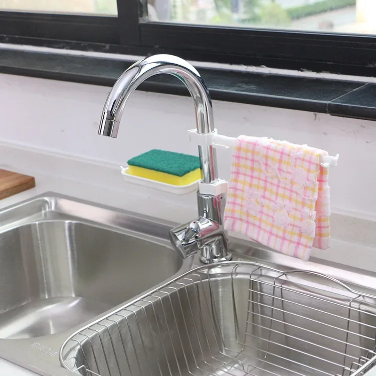 Hot Sink Hanging Storage Rack Storage Holder Sponge Bathroom Kitchen Faucet Clip Dish Cloth Clip Shelf Drain Dry Towel Organizer